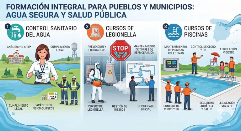 Formación para pueblos y municipios cursos de Legionella, piscinas y control sanitario del agua